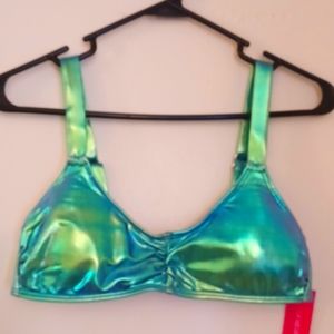 New w/tag Xhilaration Medium holographic mermaid swim top bralette rave festival